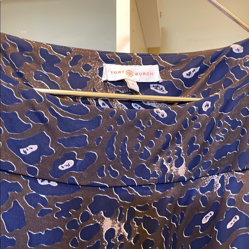 Tory Burch Abstract Blue and Brown Blouse